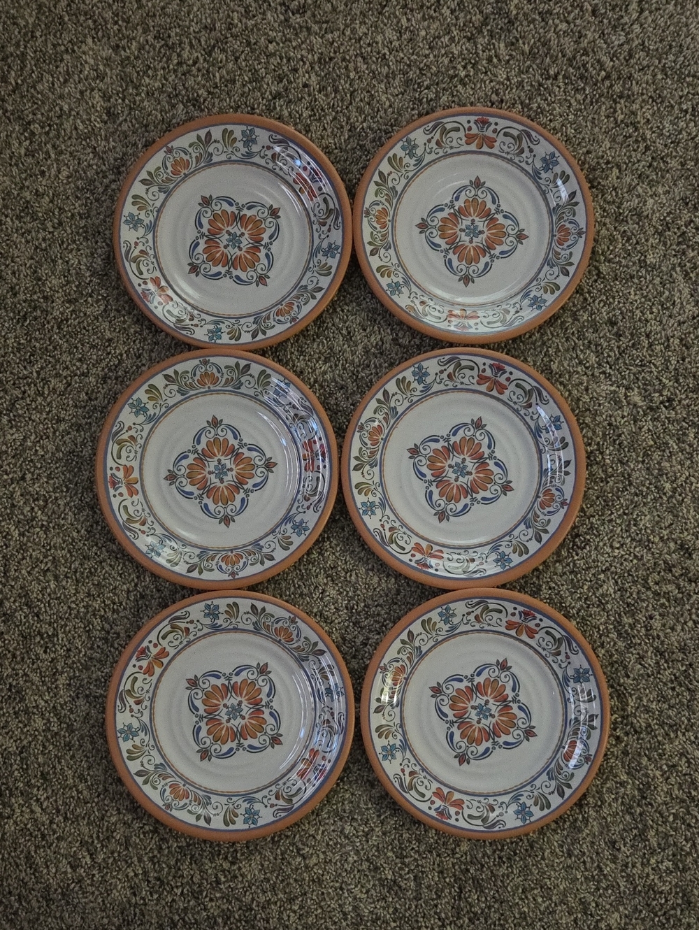 Pier 1 Floral Melamine Plates - White & Brown - Set of 6